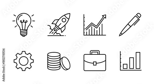 Minimalistic line icons for business and innovation concepts