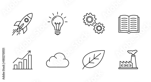 Minimalist icons: innovation, technology, and sustainability in line art