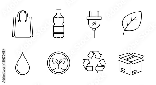 Eco-friendly icons: minimalist line art for sustainable living