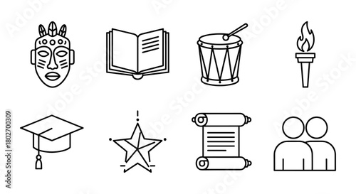 Line art icons of culture, education, and celebration