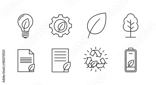 Eco-friendly minimal icons set featuring leaf motif for sustainability concepts