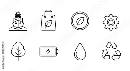 Eco-friendly icons set: linear design for sustainable concepts and green technologies