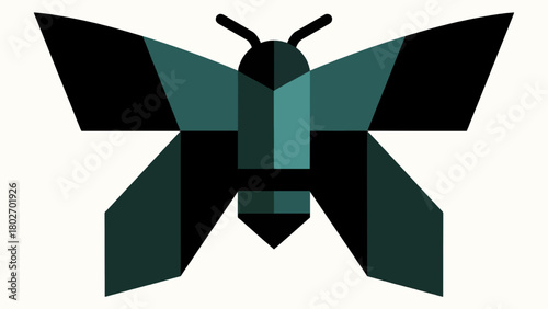 Geometric moth illustration with teal and black abstract design