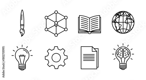 Outline icons: creativity, science, and knowledge themes