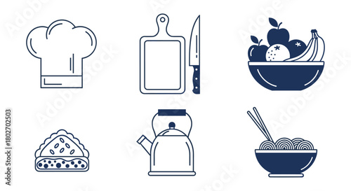 Minimalist kitchen utensils and food icons for culinary inspiration