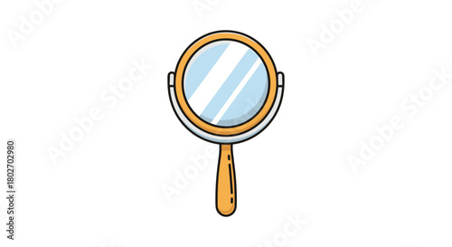 Cartoon magnifying glass with wooden handle and reflective lens