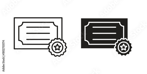 Certificate icon flat vector illustration. Black Thin Line Icon Emblem Concept