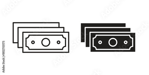 Cash icon flat vector illustration. Black Thin Line Icon Emblem Concept