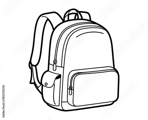 Minimalist black and white backpack in line art style