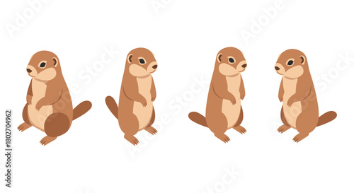 Isometric prairie dogs in various poses on white background