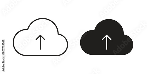 Cloud upload icon flat vector illustration. Black Thin Line Icon Emblem Concept