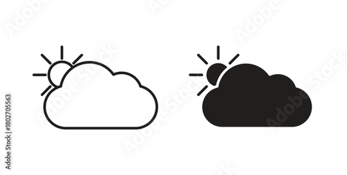 Cloudy Day icon flat vector illustration. Black Thin Line Icon Emblem Concept