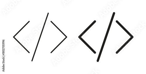 Code icon flat vector illustration. Black Thin Line Icon Emblem Concept