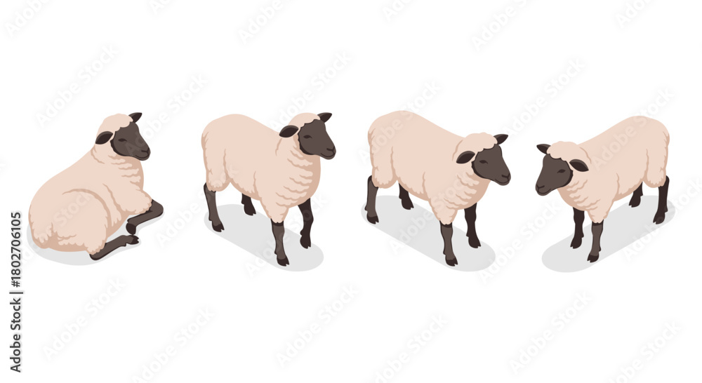 Obraz premium Isometric sheep illustrations on white background