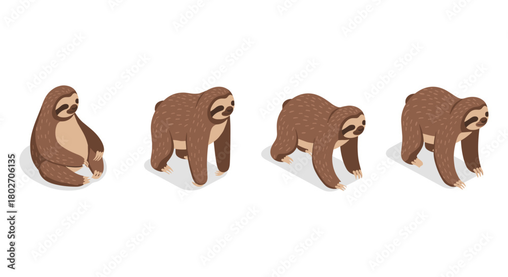 Naklejka premium Isometric sloth sequence in motion for animation projects