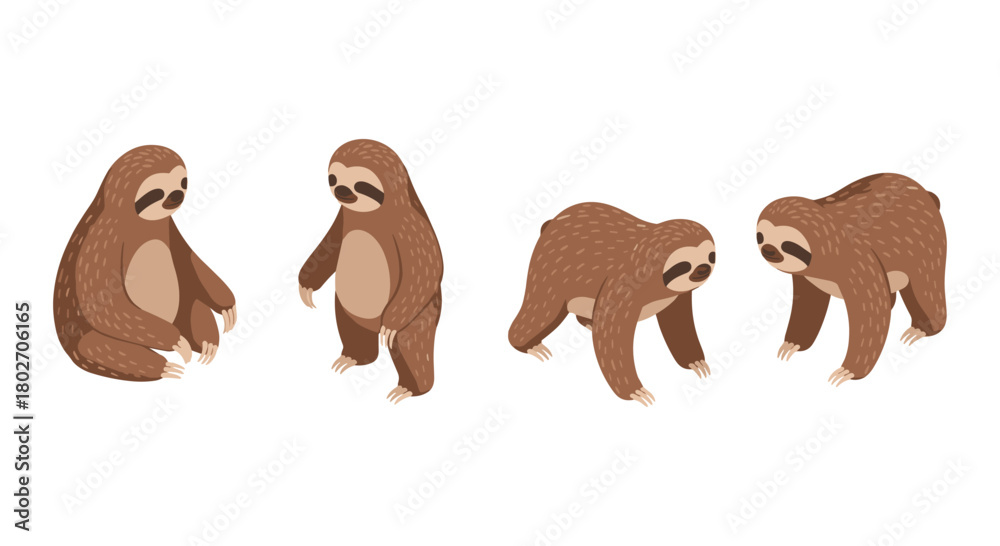 Naklejka premium Cute sloth set in flat style featuring different poses