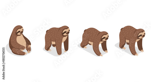 Isometric sloth sequence in motion for animation projects