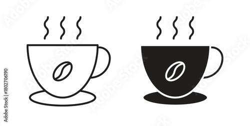 Coffee icon flat vector illustration. Black Thin Line Icon Emblem Concept
