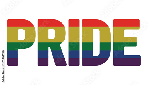 The word PRIDE is displayed in bold, colorful rainbow letters, symbolizing LGBTQ+ celebration and identity.