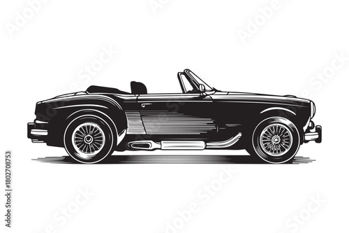 Classic black convertible sports car illustration
