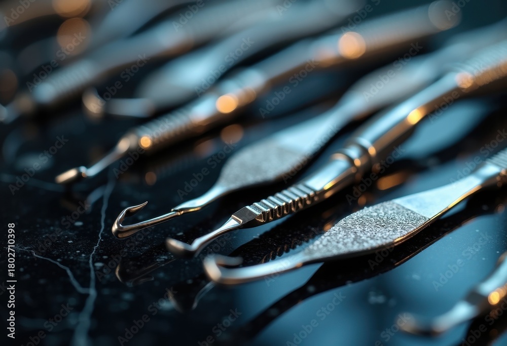 Fototapeta premium Stainless Steel Culinary Sharp Blade Array Intriguing Surgical Instrument Collection Surgical Precision Aesthetics