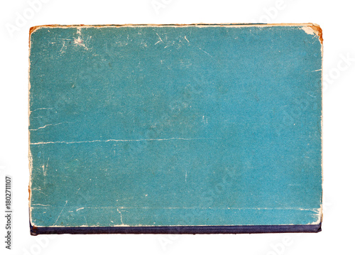 Old vintage book cover with distressed blue surface and worn edges. Concept of retro nostalgia, aged texture or vintage educational material, copy space © svetlanais