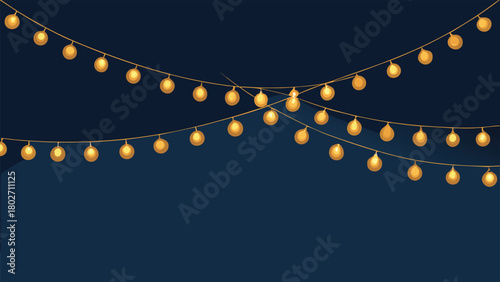 Colorful Christmas lights illuminated on a deep black backdrop, creating a festive atmosphere..eps