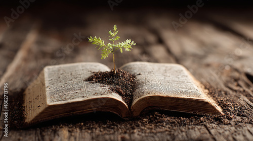 plant and cross growing from holy bible book