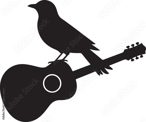 Bird on guitar silhouette icon