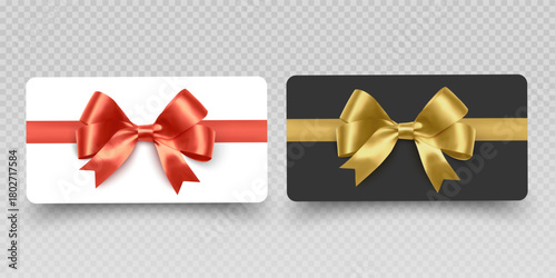 Blank Gift Cards and Vouchers with Red Ribbon Mockup