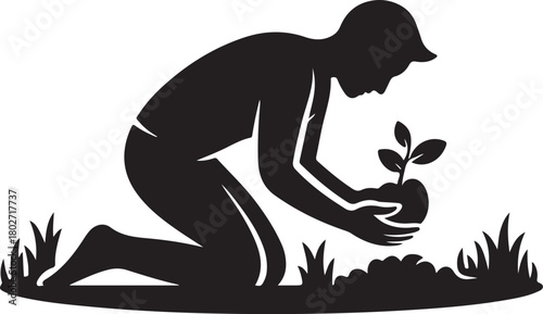 Person planting a new plant silhouette icon
