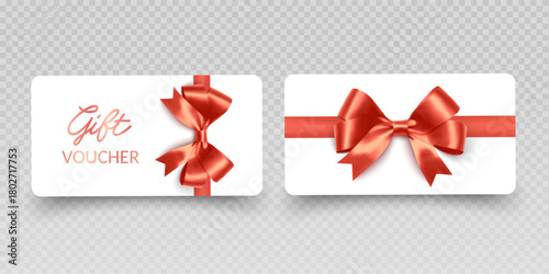 Blank Gift Cards and Vouchers with Red Ribbon Mockup