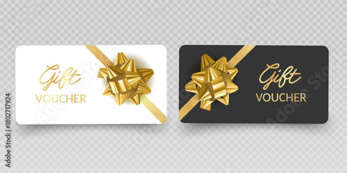 Blank Gift Cards and Vouchers with Red Ribbon Mockup