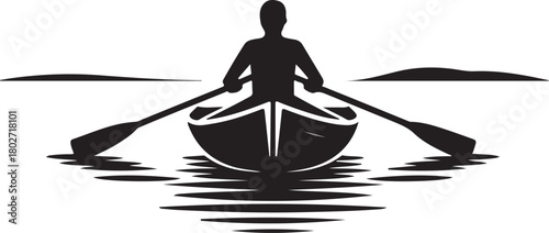 Silhouette of person on boat on river icon