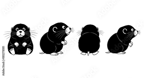 Cute cartoon mole set in various poses and angles