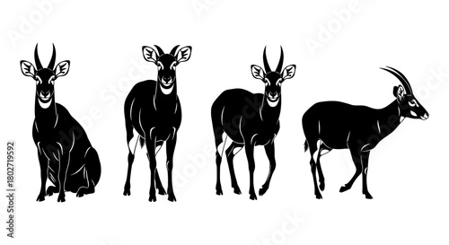 Elegant antelopes silhouette collection: four distinct poses