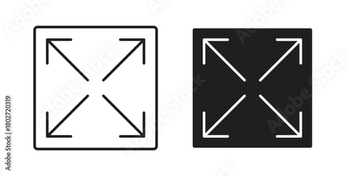 Expand icon flat vector illustration. Black Thin Line Icon Emblem Concept