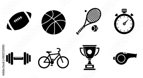 Silhouette icons of sports equipment and activities collection