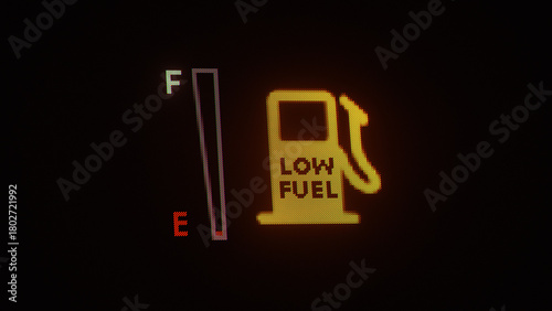 Low Fuel Warning Indicator on Car Dashboard 3D render