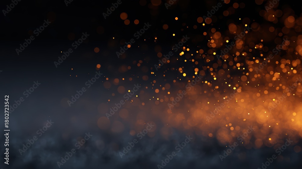 Fototapeta premium Glowing hot sparks drifting upward through a dark background, fiery ember particles forming a warm frame
