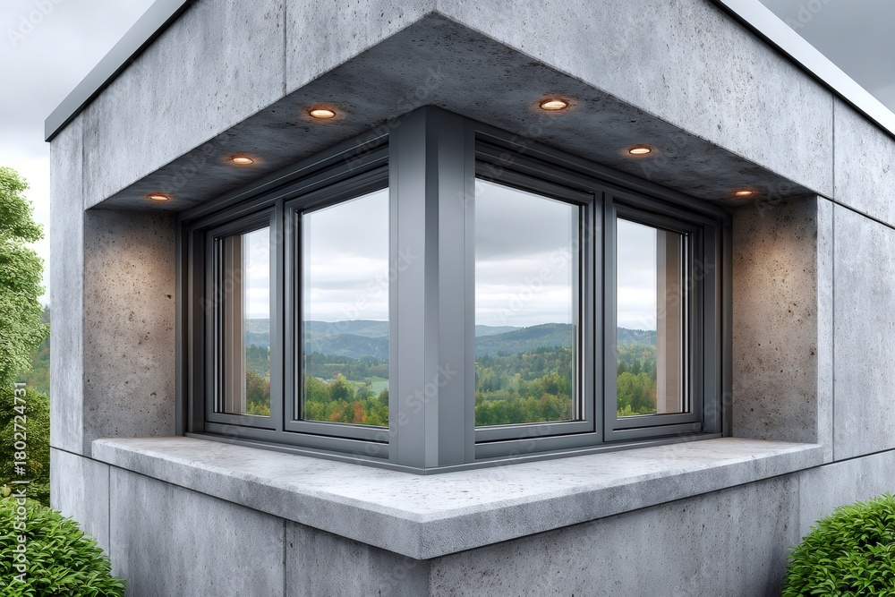 Fototapeta premium Modern concrete building corner glass window design