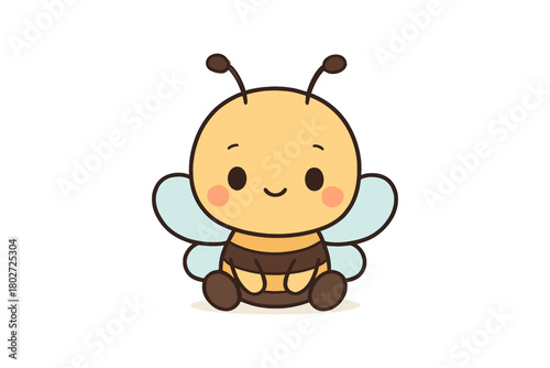 Adorable kawaii bee character with cute expression on white background