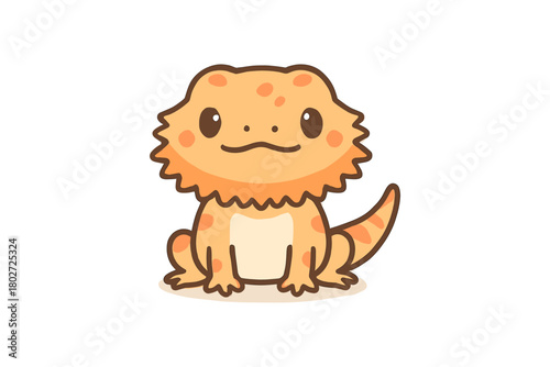 Cute cartoon bearded dragon character in simple style on white background