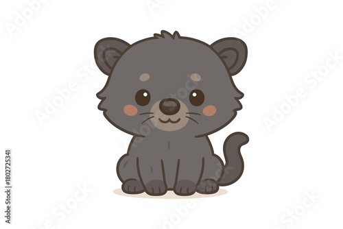 Cute baby bear with blush in adorable cartoon animal style on white background