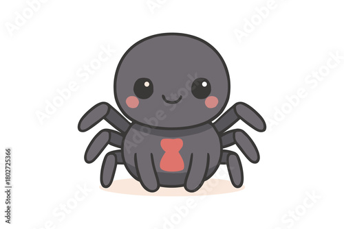 Cute cartoon spider with smiling face and blushing cheeks on white background