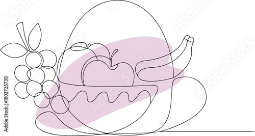 Fruit basket still life line art grapes apple
