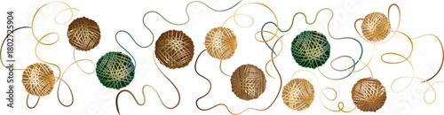 knitting yarn balls and threads seamless golden border decorative element craft hobby handmade creative needlework artistic digital art design