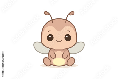 Cute cartoon baby ant with wings on white background
