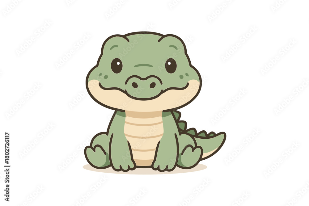 Fototapeta premium Cute cartoon baby alligator in simple flat style on white background