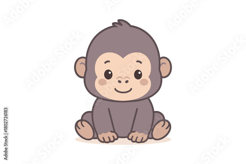 Cute baby gorilla in minimal flat style on white background